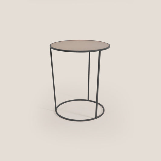 Costance tavolino rotondo da salotto con piano in pelle fiore melaminico grafite