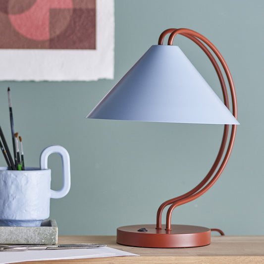 Janya lampada da tavolo in metallo rosso e blu