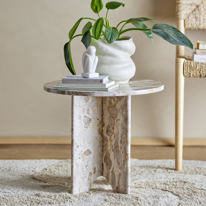 Tavolino Jasmia in marmo marrone rotondo