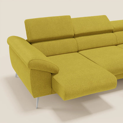 Donatello Divano angolare con sedute scorrevoli braccioli contenitore e poggiatesta in tessuto morbido smacchiabile T23 suola gialla