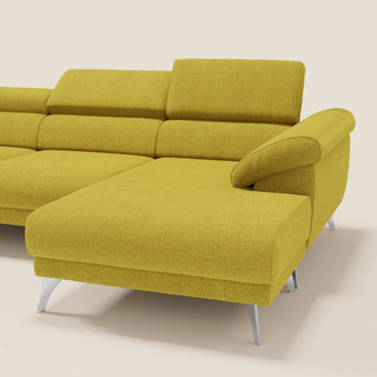 Donatello Divano angolare con sedute scorrevoli braccioli contenitore e poggiatesta in tessuto morbido smacchiabile T23 suola gialla