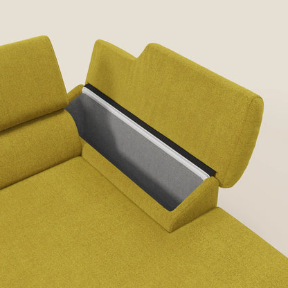 Donatello Divano angolare con sedute scorrevoli braccioli contenitore e poggiatesta in tessuto morbido smacchiabile T23 suola gialla