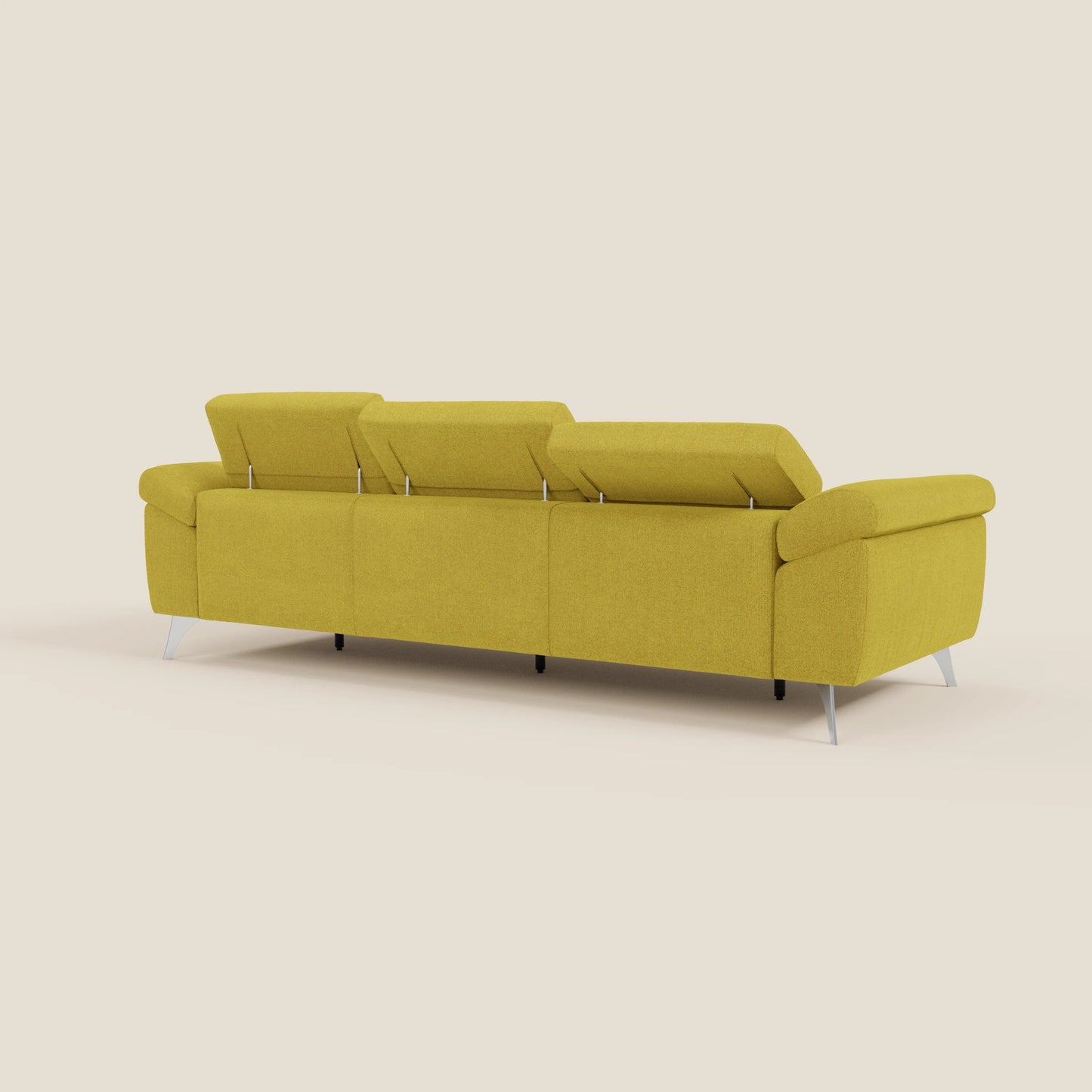 Donatello divano con 3 sedute allungabili braccioli contenitore e poggiatesta reclinabili in tessuto smacchiabile T23 giallo sole