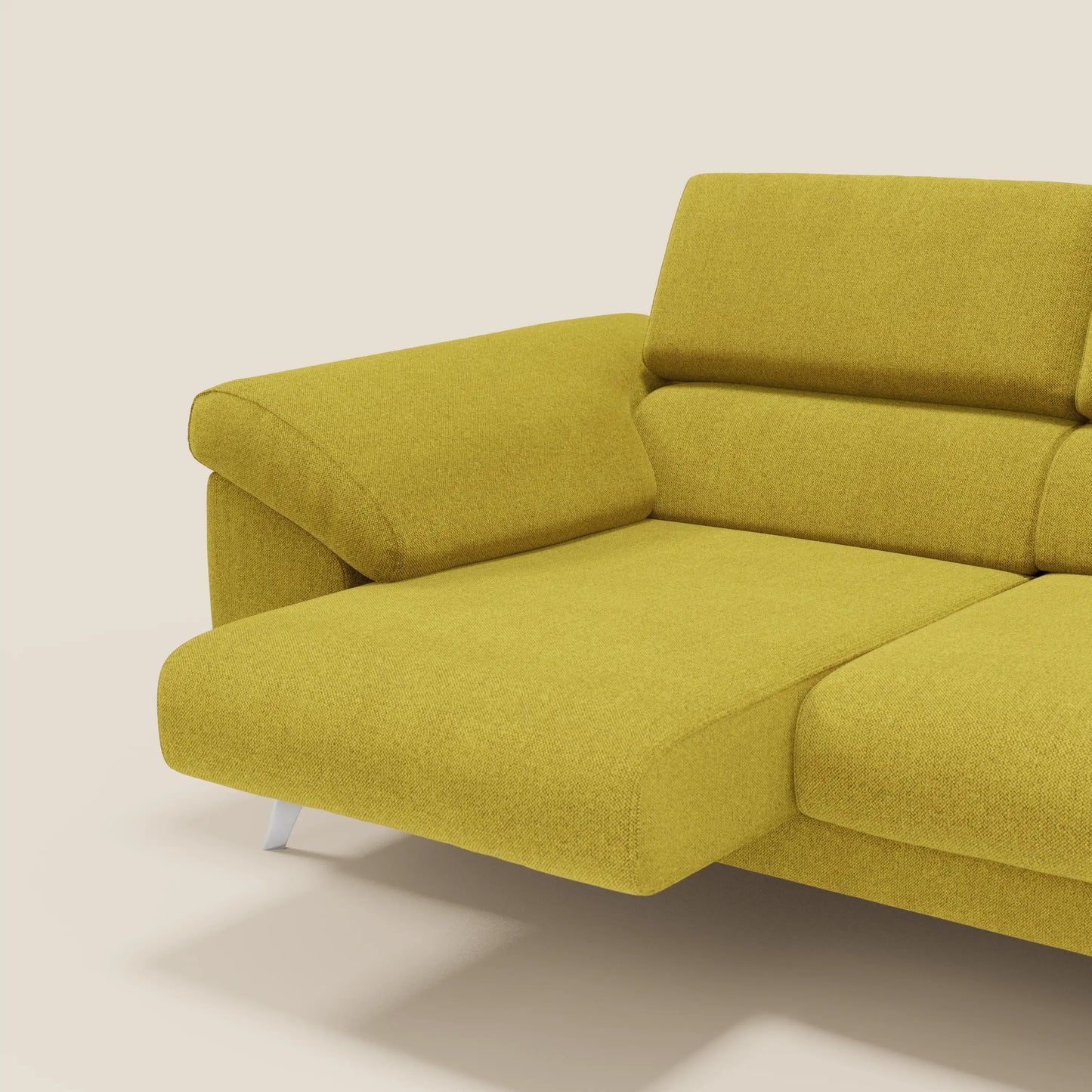 Donatello divano con 3 sedute allungabili braccioli contenitore e poggiatesta reclinabili in tessuto smacchiabile T23 giallo sole