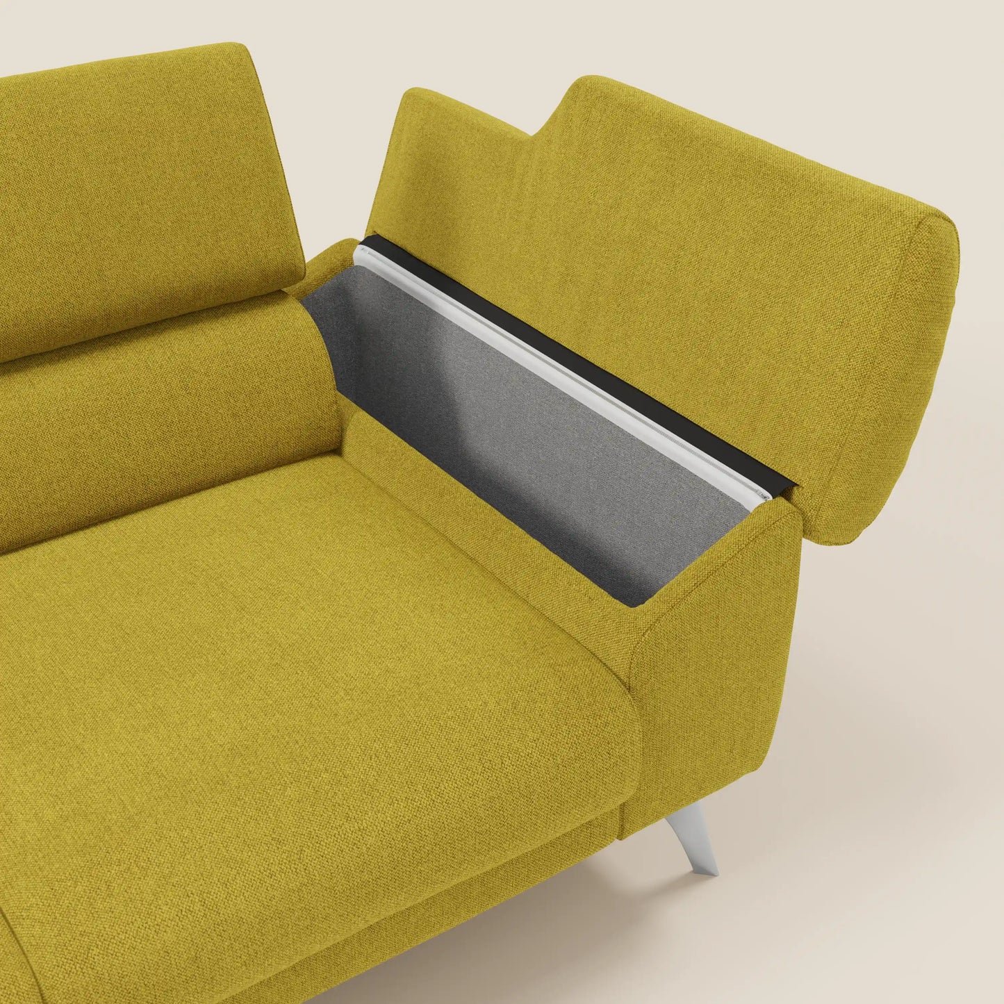 Donatello divano con 3 sedute allungabili braccioli contenitore e poggiatesta reclinabili in tessuto smacchiabile T23 giallo sole