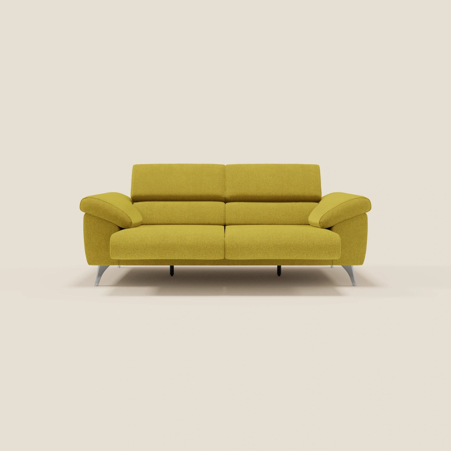 Donatello divano con sedute allungabili braccioli contenitore e poggiatesta reclinabili in tessuto smacchiabile T23 giallo sole