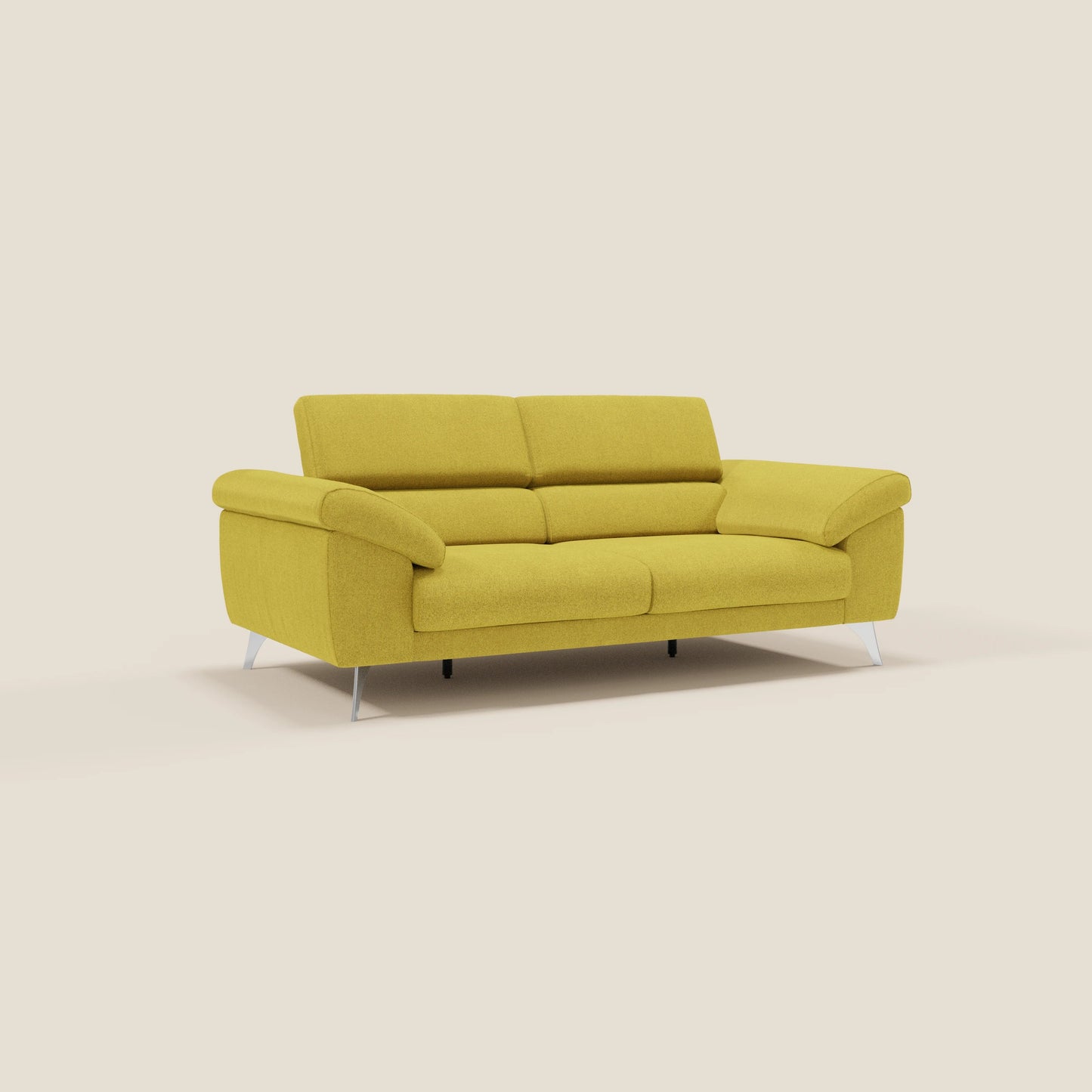 Donatello divano con sedute allungabili braccioli contenitore e poggiatesta reclinabili in tessuto smacchiabile T23 giallo sole