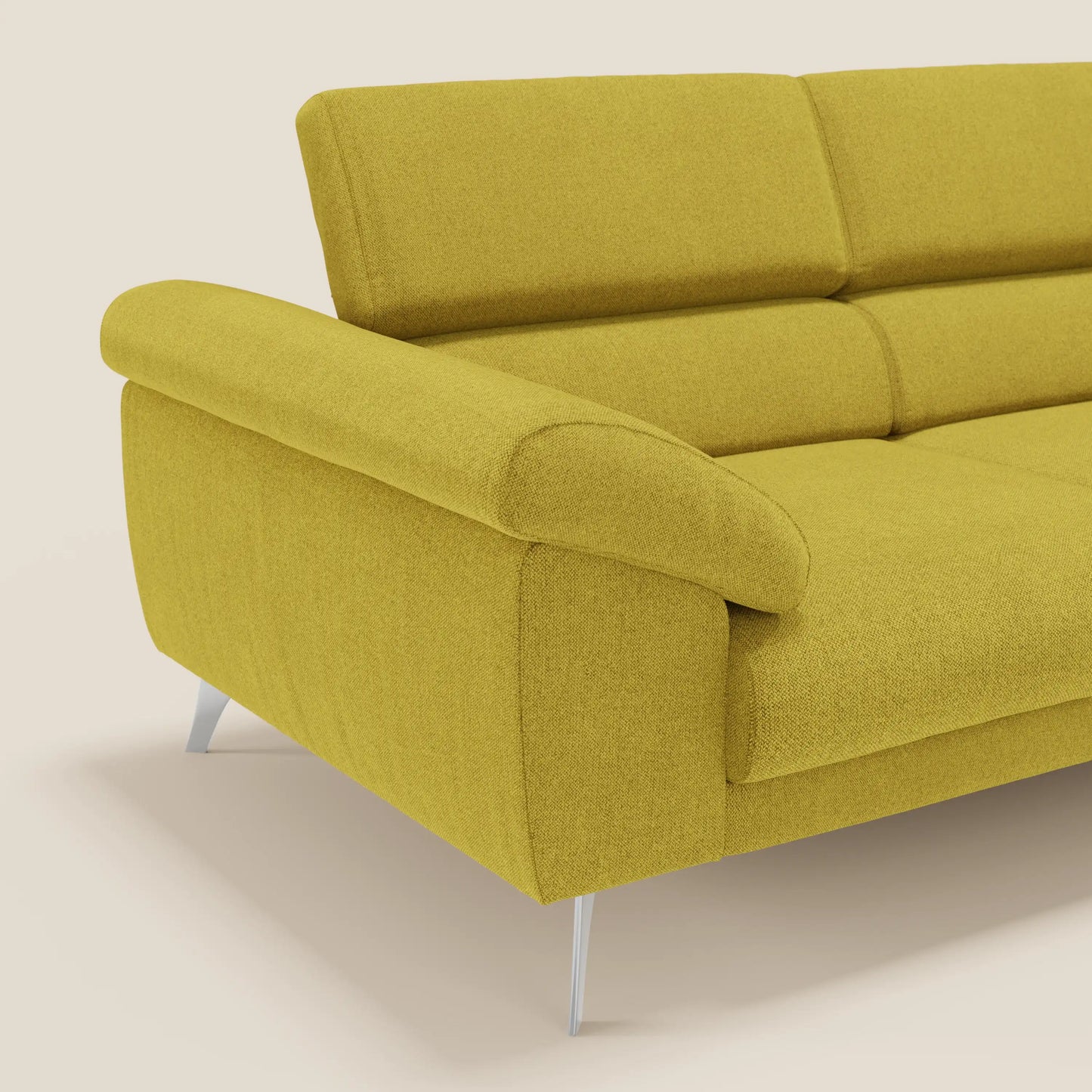 Donatello divano con sedute allungabili braccioli contenitore e poggiatesta reclinabili in tessuto smacchiabile T23 giallo sole