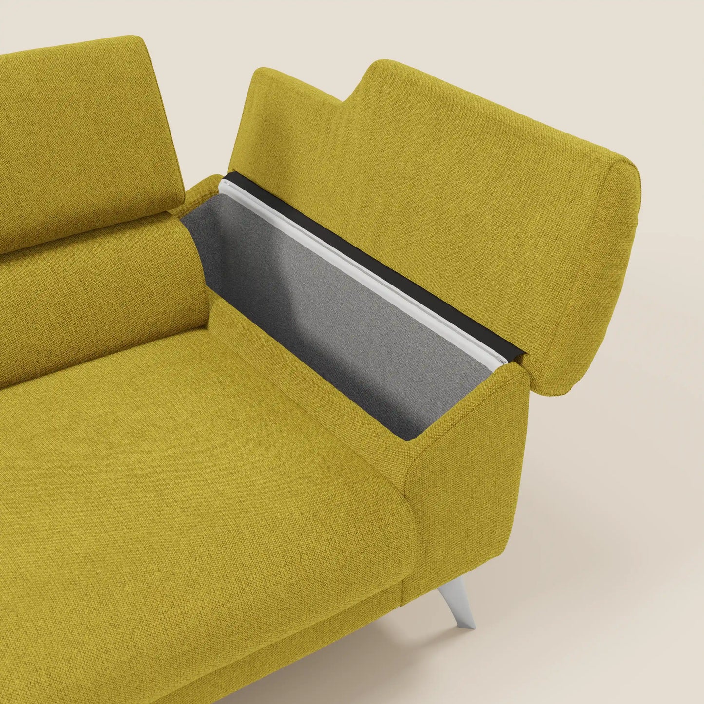 Donatello divano con sedute allungabili braccioli contenitore e poggiatesta reclinabili in tessuto smacchiabile T23 giallo sole