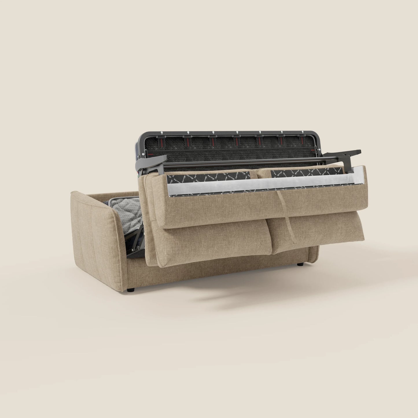 Elios Divano letto con morbidi cuscini spalliera in tessuto smacchiabile T24 beige