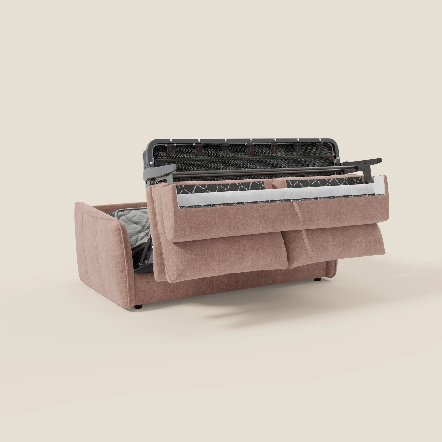 Elios Divano letto con morbidi cuscini spalliera in tessuto smacchiabile T24 rosa cipria