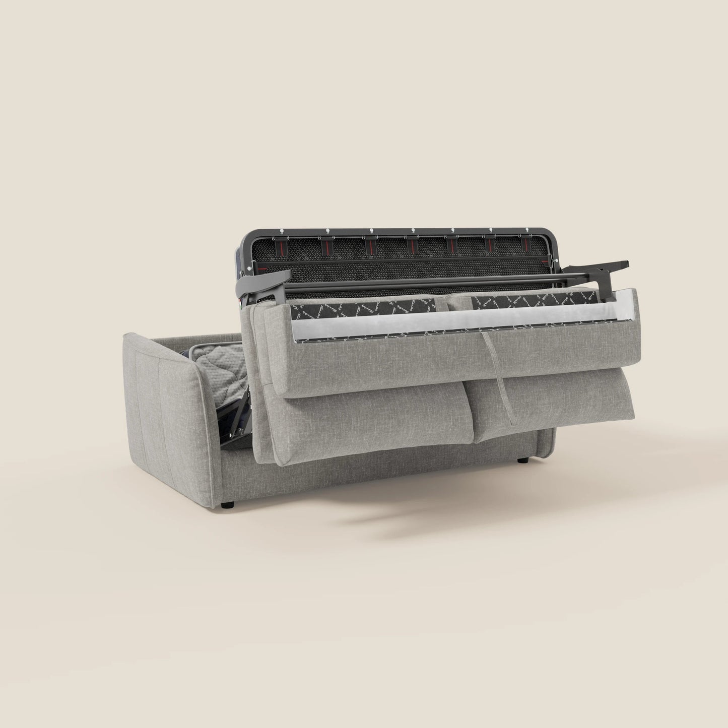 Elios Divano letto con morbidi cuscini spalliera in tessuto smacchiabile T24 grigio