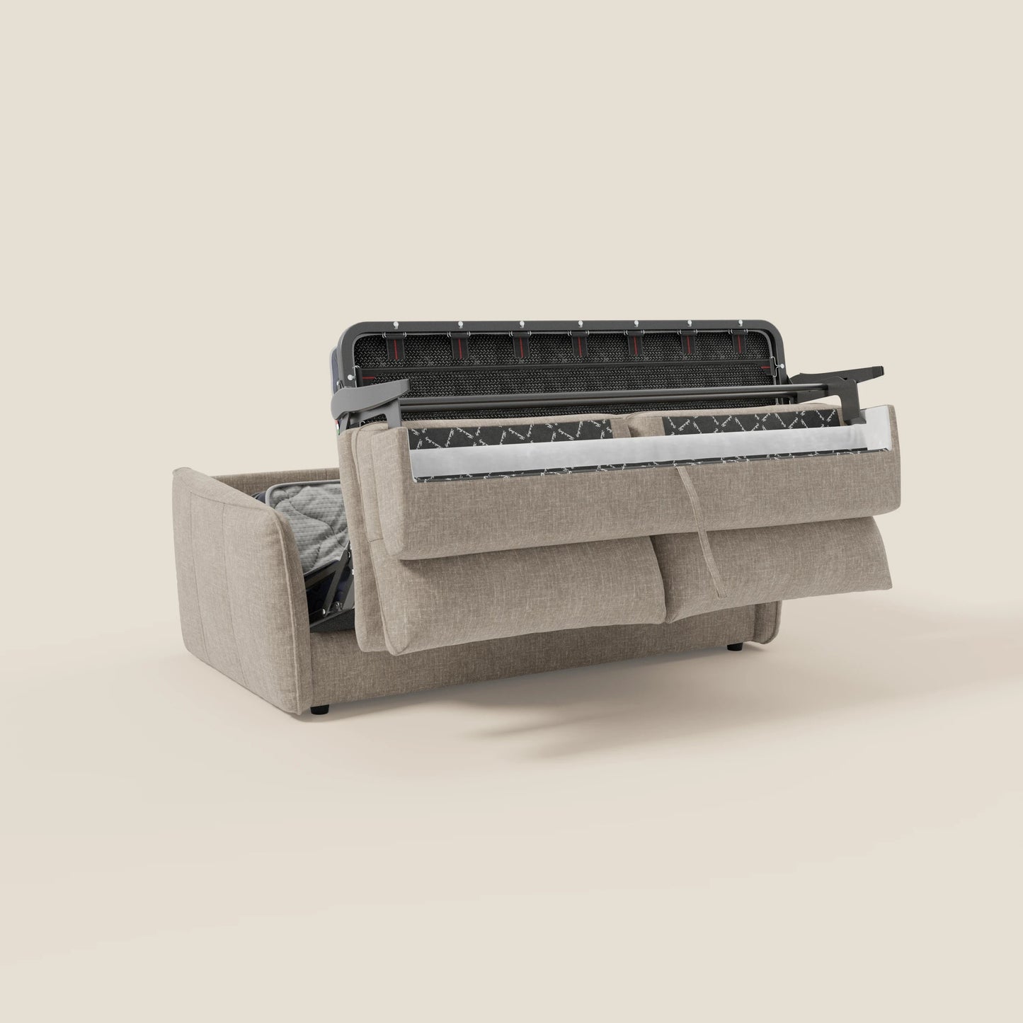 Elios Divano letto con morbidi cuscini spalliera in tessuto smacchiabile T24 lino chiaro