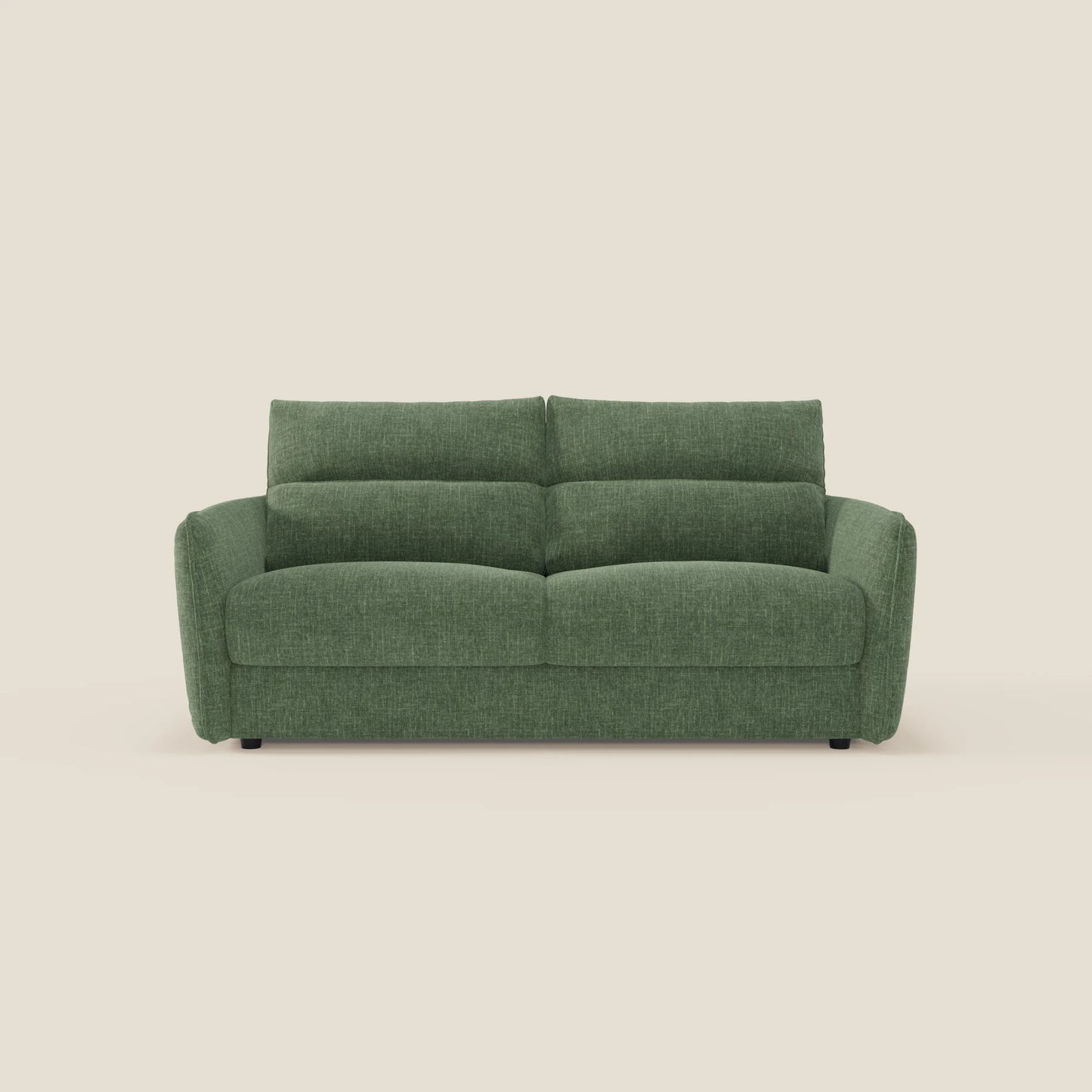 Elios Divano letto con morbidi cuscini spalliera in tessuto smacchiabile T24 verde oliva