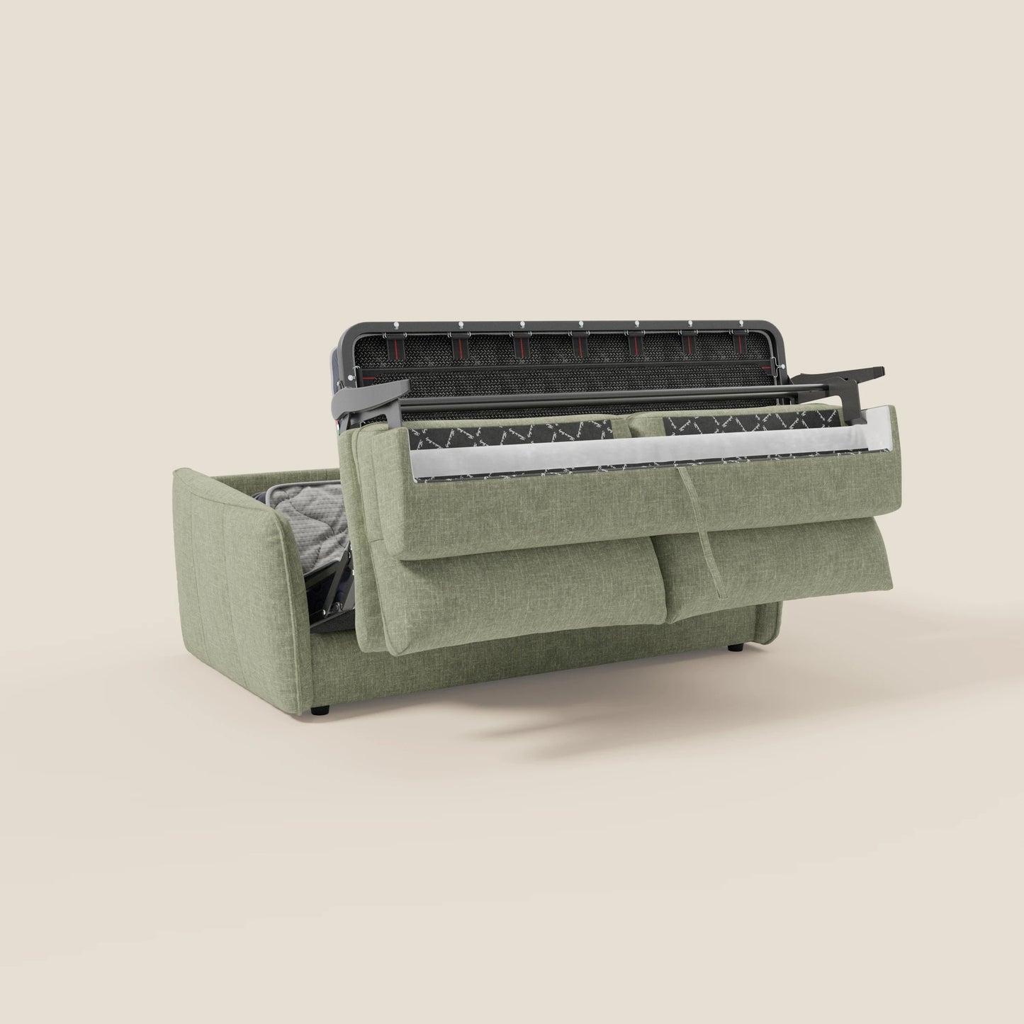 Elios Divano letto con morbidi cuscini spalliera in tessuto smacchiabile T24 verde salvia