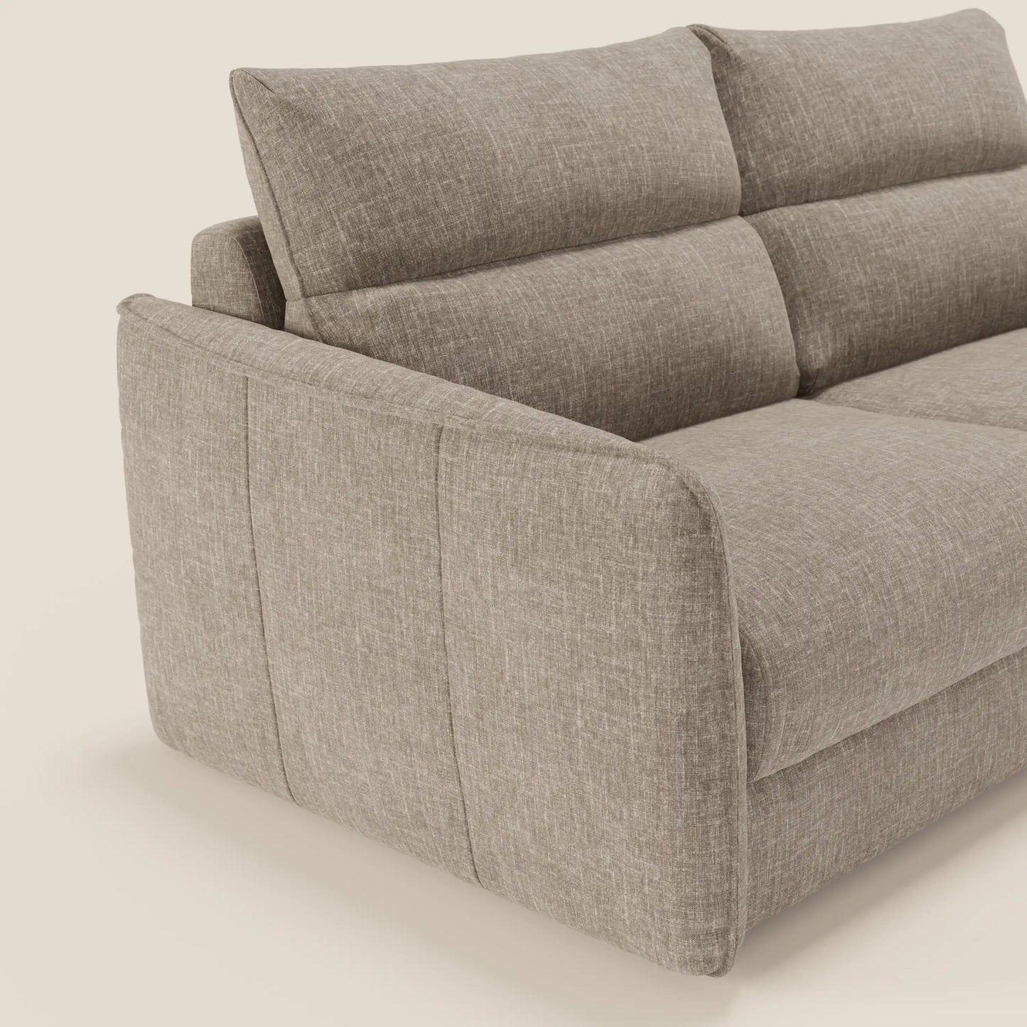 Elios Divano letto con morbidi cuscini spalliera in tessuto smacchiabile T24 marrone tortora