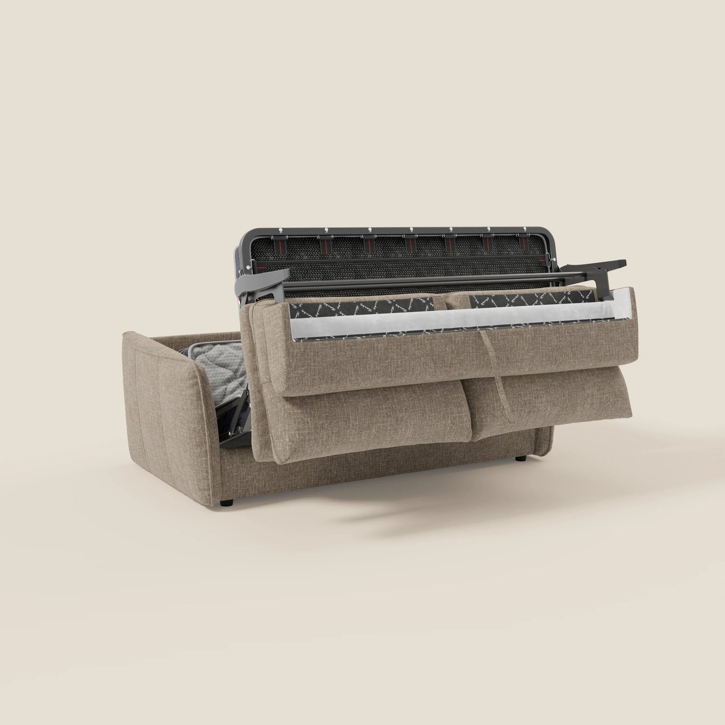 Elios Divano letto con morbidi cuscini spalliera in tessuto smacchiabile T24 marrone tortora