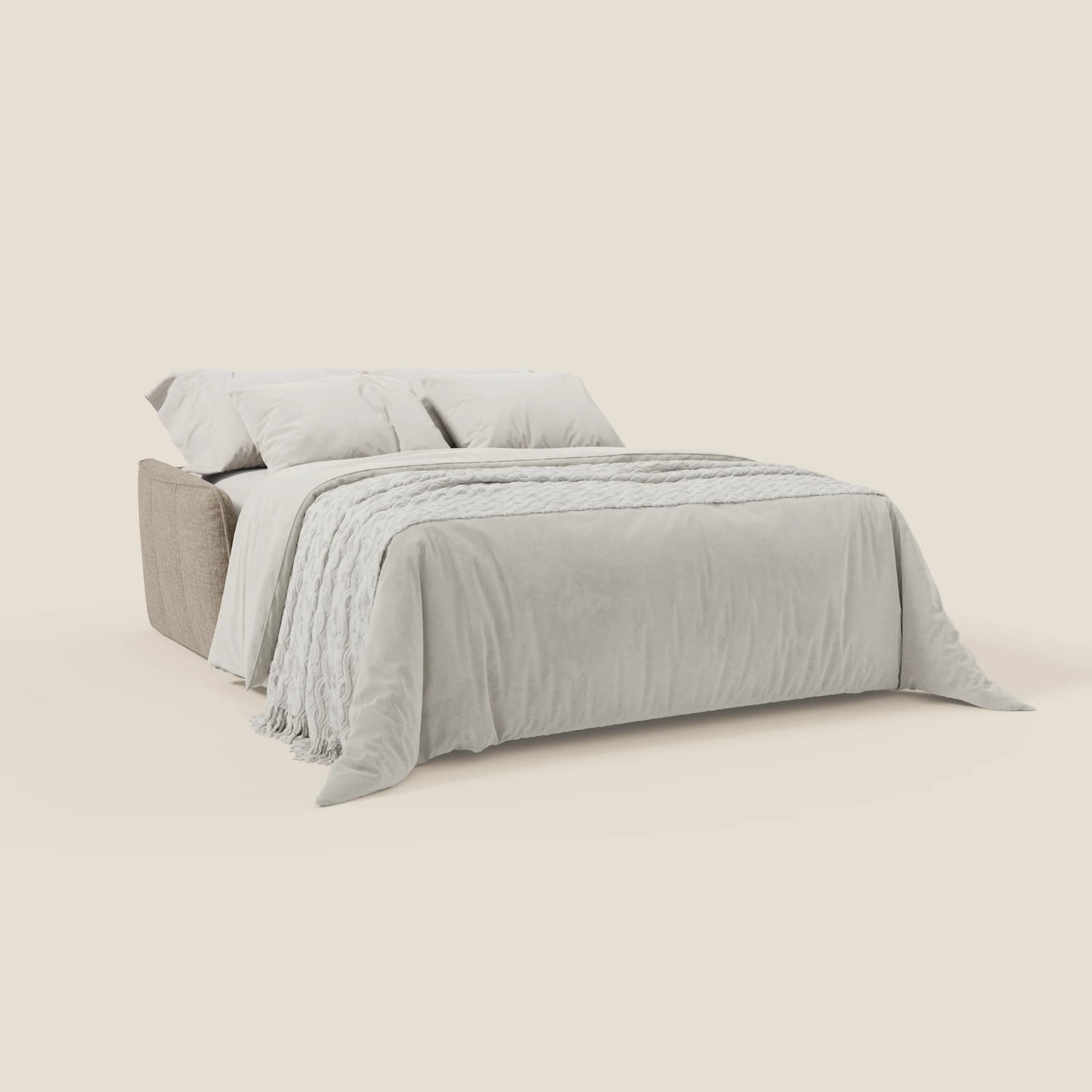 Elios Divano letto con morbidi cuscini spalliera in tessuto smacchiabile T24 marrone tortora