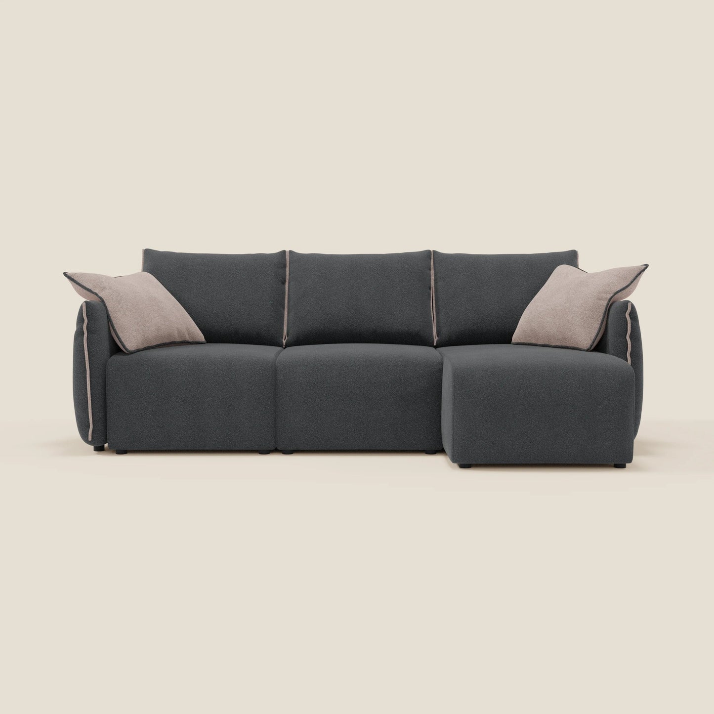 Flexar Divano angolare reversibile con sedute allungabili in bouclé morbido impermeabile T07 antracite - rosa