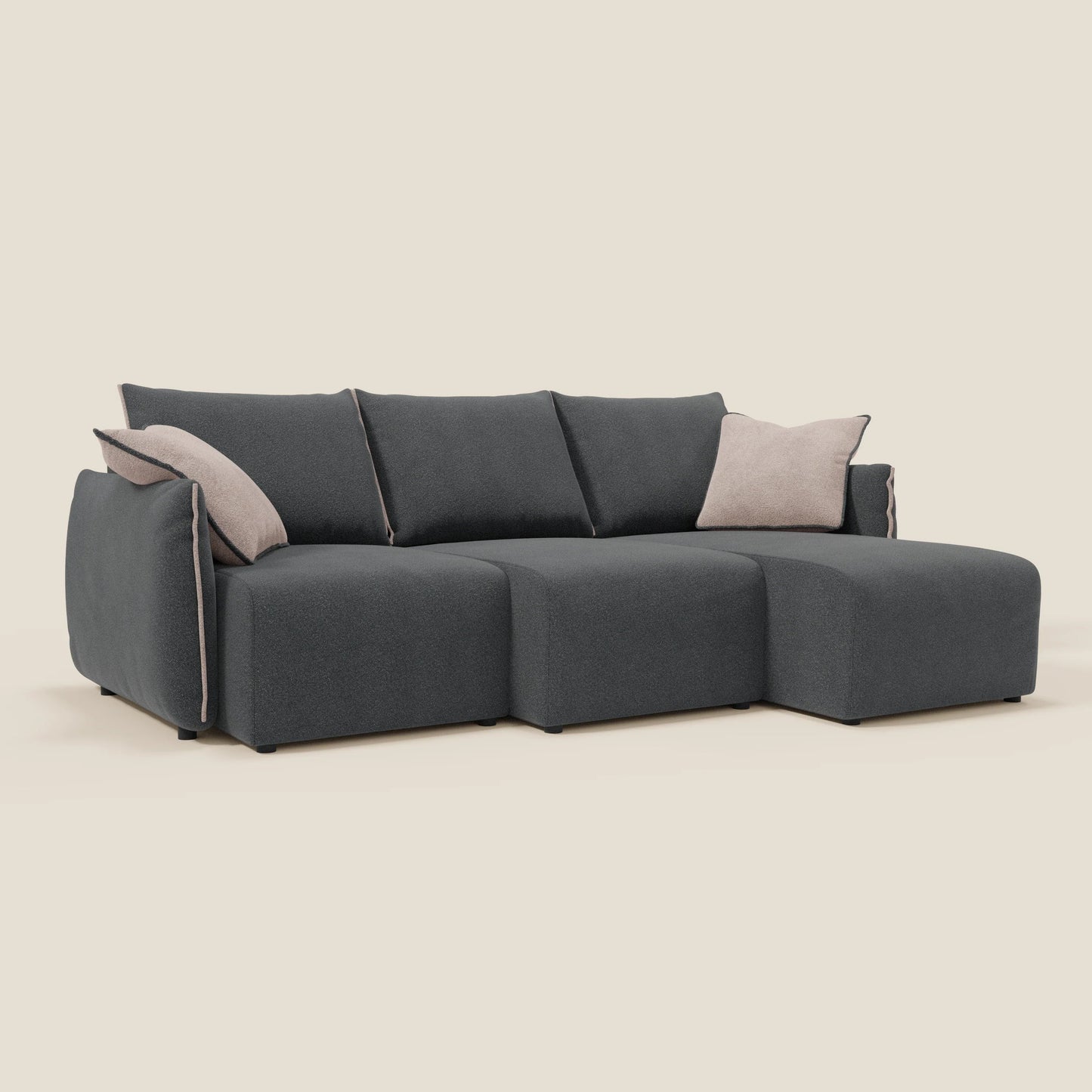 Flexar Divano angolare reversibile con sedute allungabili in bouclé morbido impermeabile T07 antracite - rosa