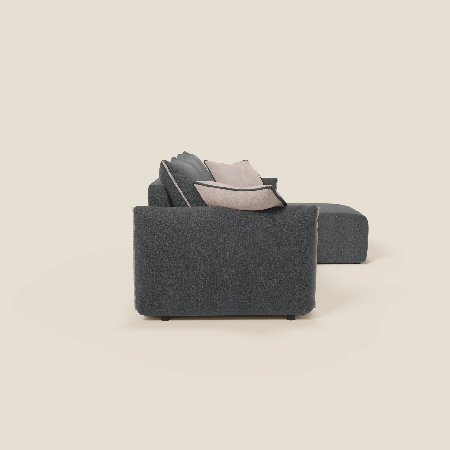 Flexar Divano angolare reversibile con sedute allungabili in bouclé morbido impermeabile T07 antracite - rosa