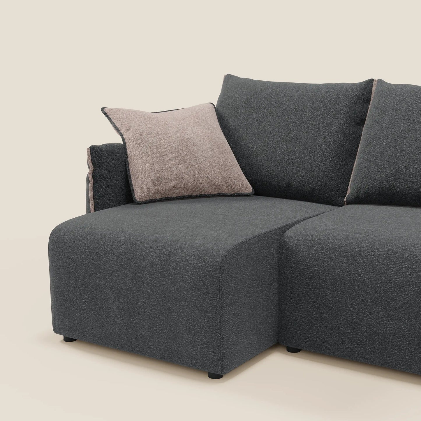 Flexar Divano angolare reversibile con sedute allungabili in bouclé morbido impermeabile T07 antracite - rosa
