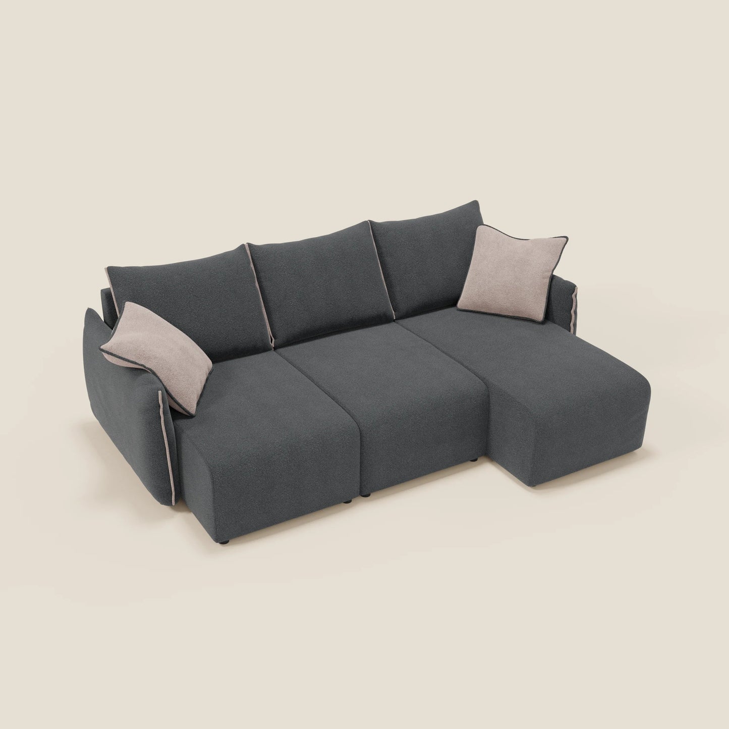 Flexar Divano angolare reversibile con sedute allungabili in bouclé morbido impermeabile T07 antracite - rosa