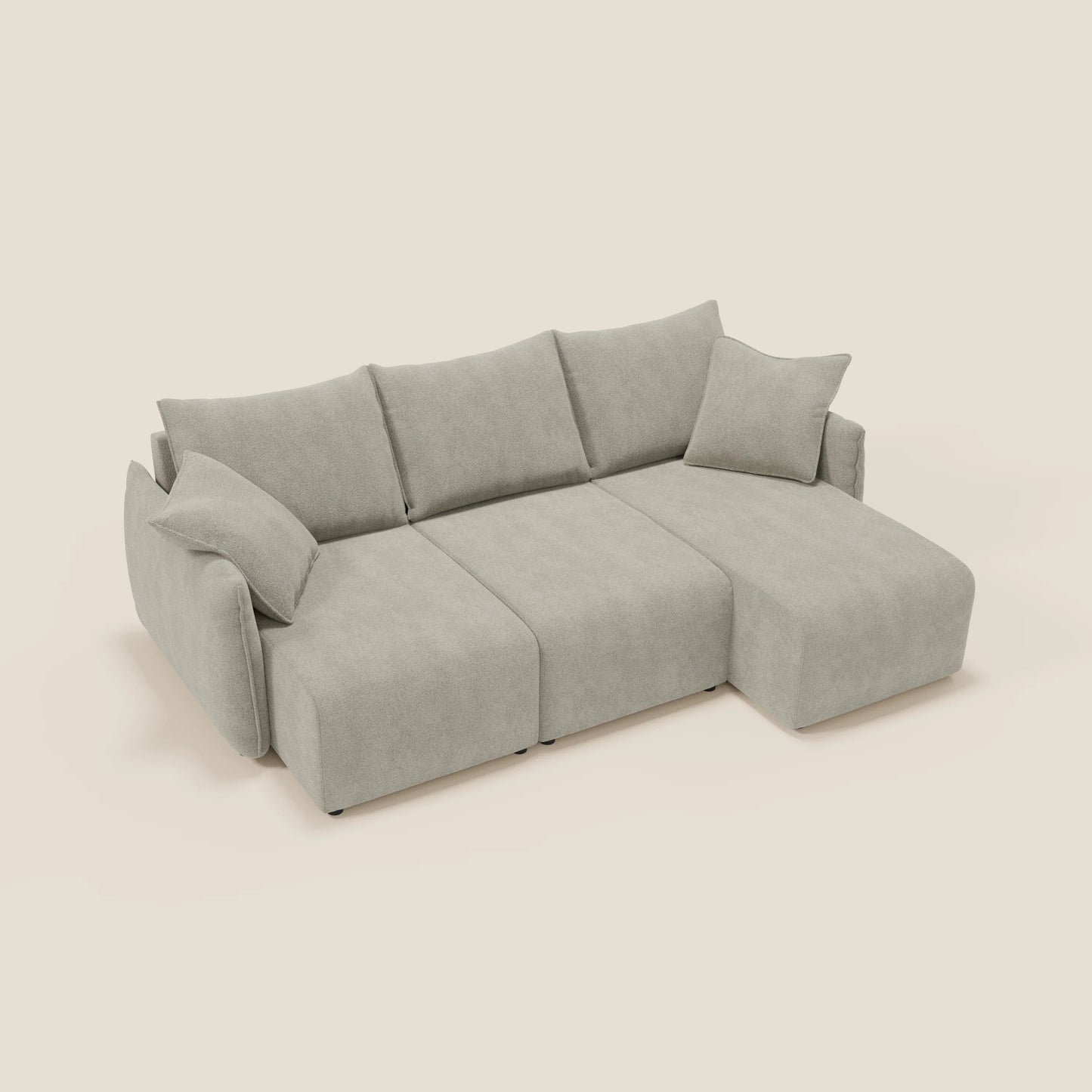 Flexar Divano angolare reversibile con sedute allungabili in bouclé morbido impermeabile T07 beige