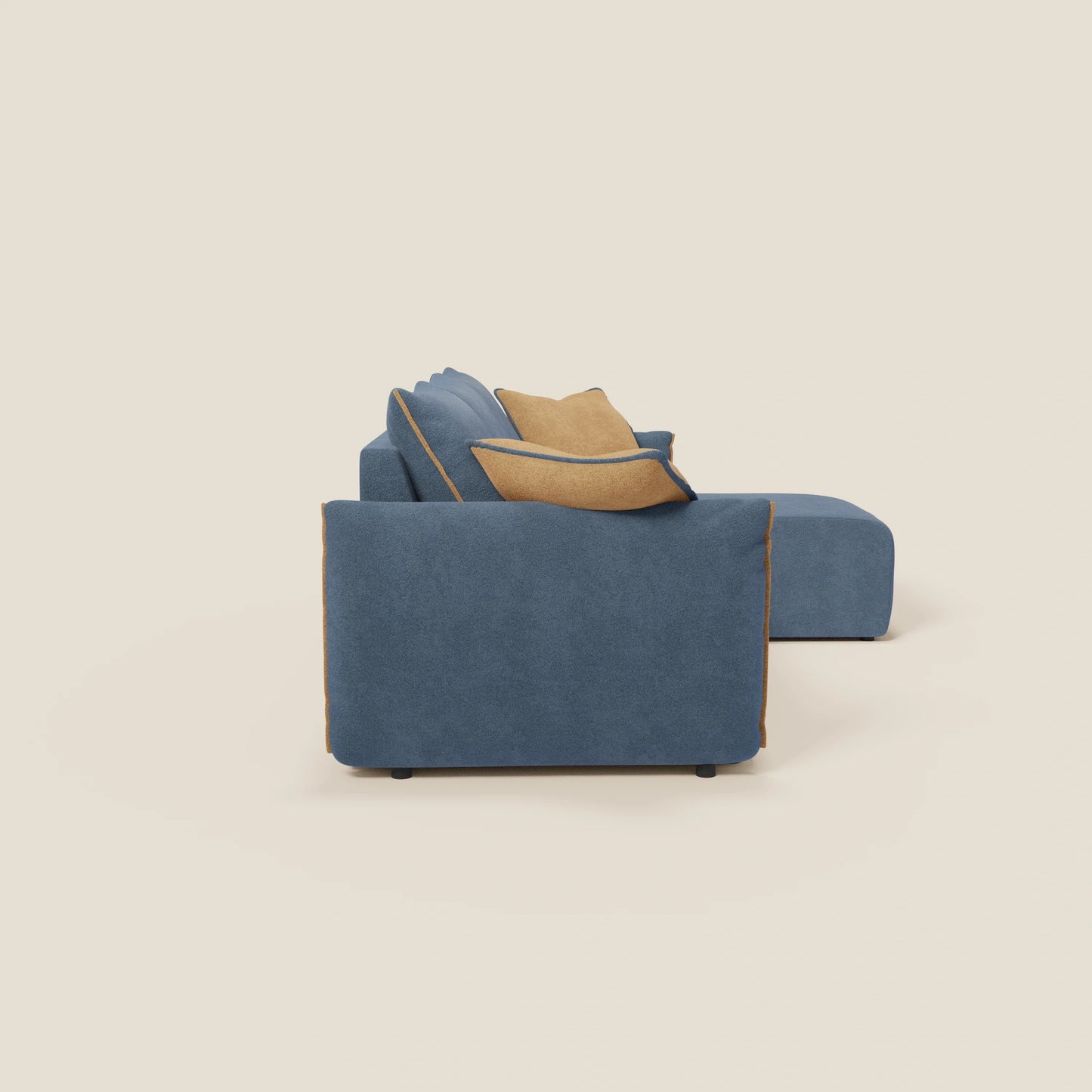 Flexar Divano angolare reversibile con sedute allungabili in bouclé morbido impermeabile T07 blu - arancio