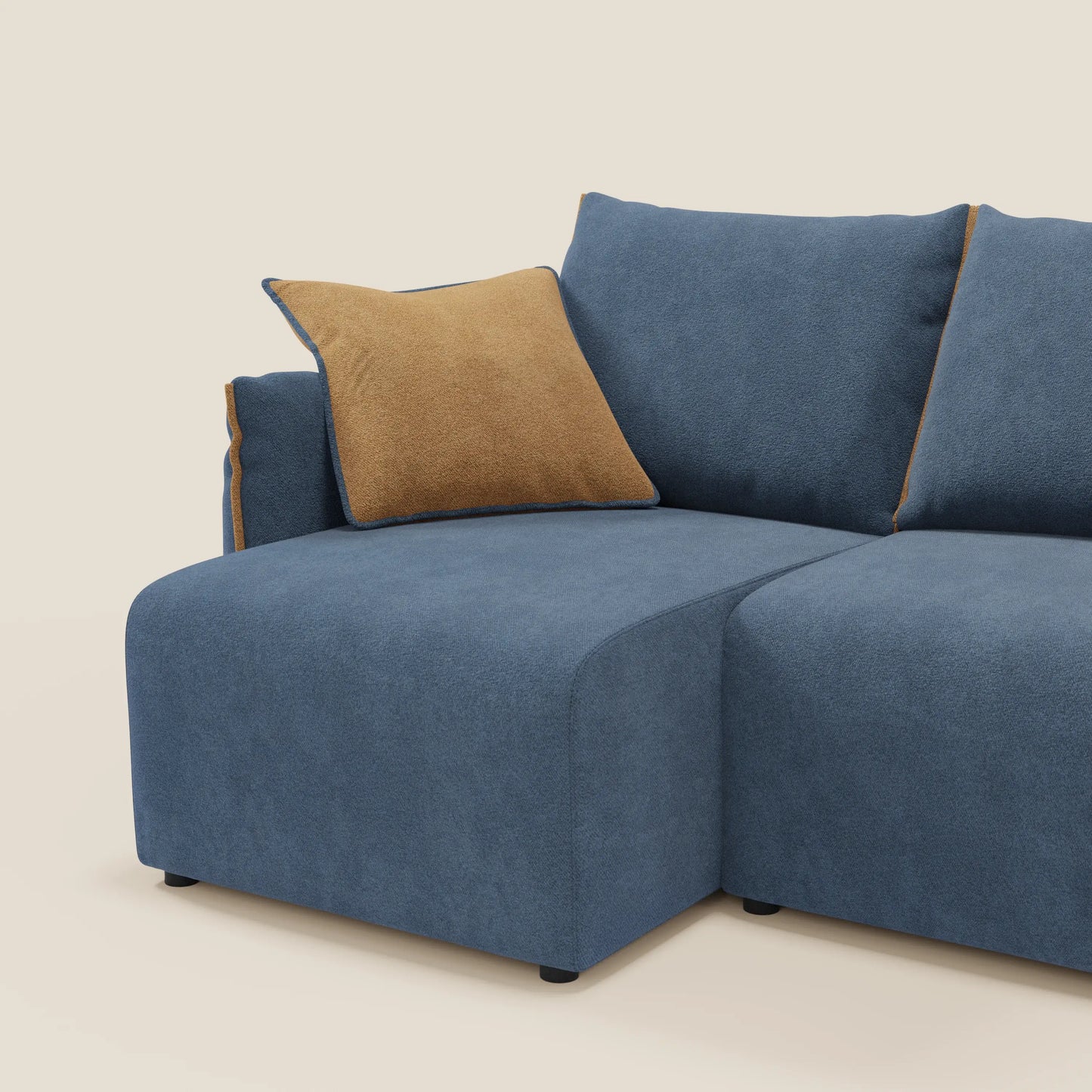 Flexar Divano angolare reversibile con sedute allungabili in bouclé morbido impermeabile T07 blu - arancio