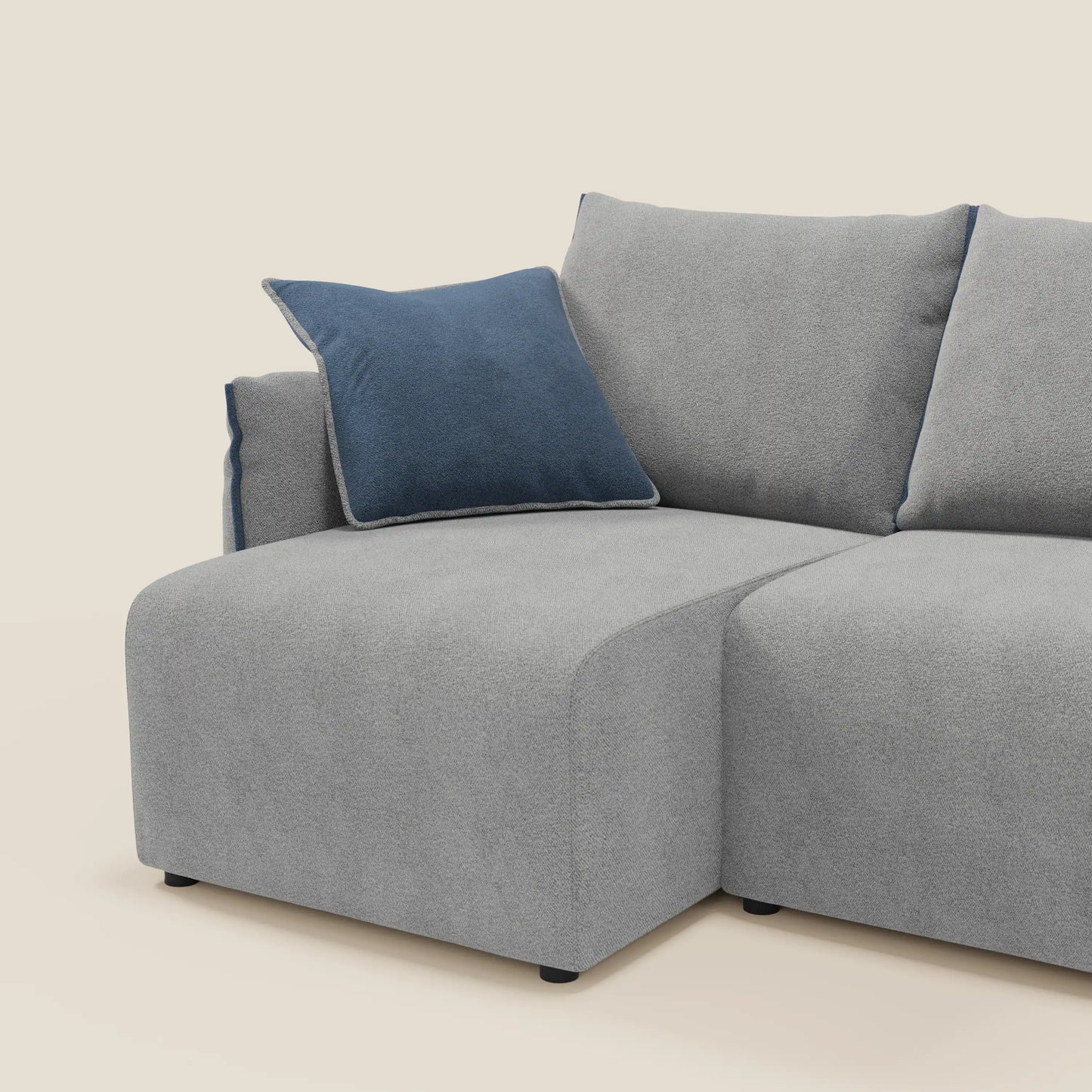 Flexar Divano angolare reversibile con sedute allungabili in bouclé morbido impermeabile T07 grigio - blu