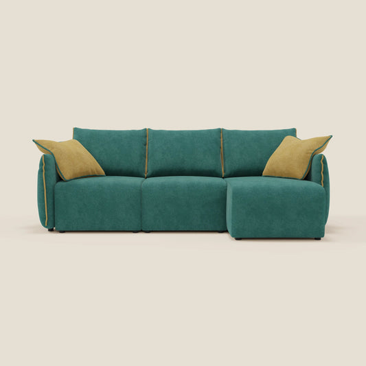 Flexar Divano angolare reversibile con sedute allungabili in bouclé morbido impermeabile T07 verde - giallo