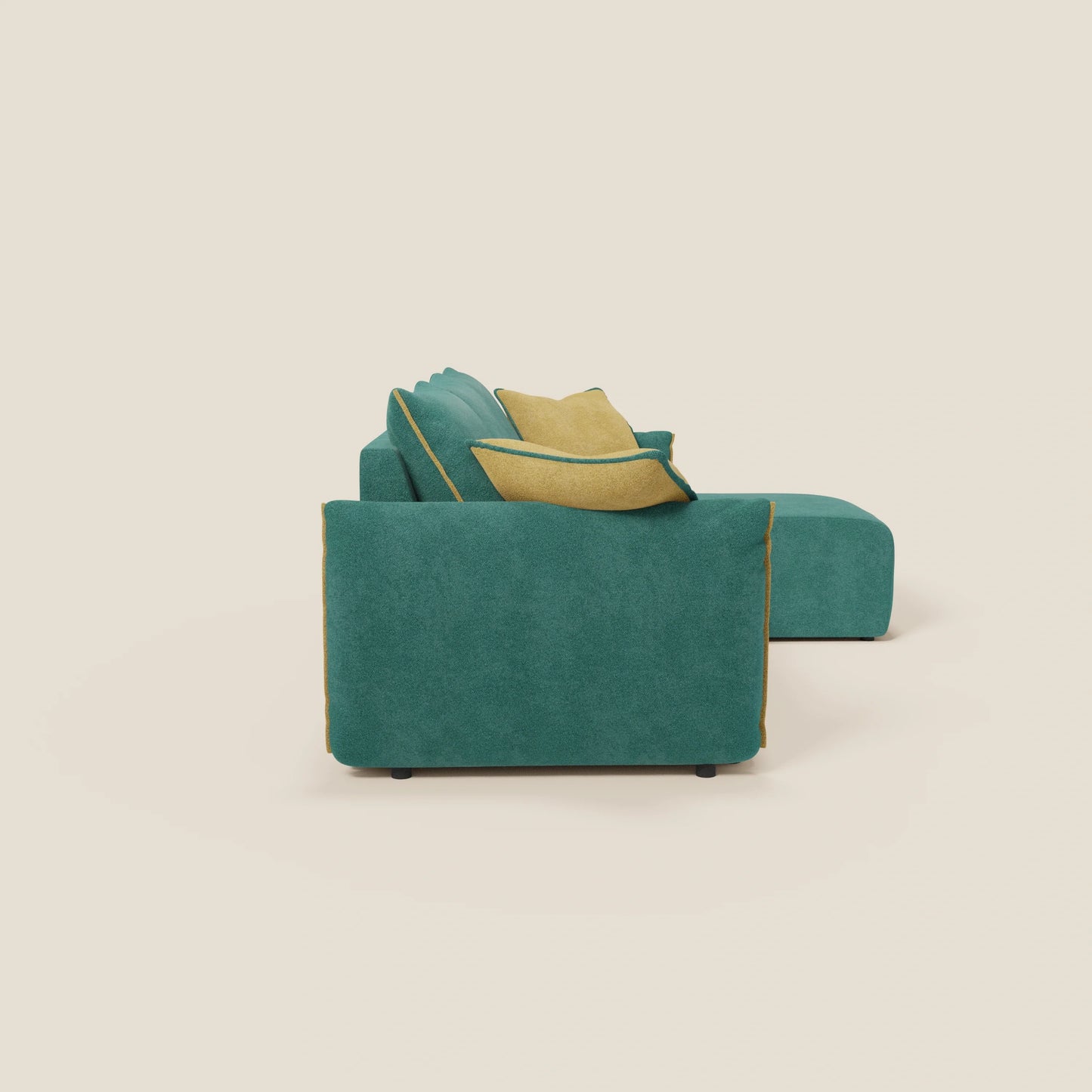 Flexar Divano angolare reversibile con sedute allungabili in bouclé morbido impermeabile T07 verde - giallo