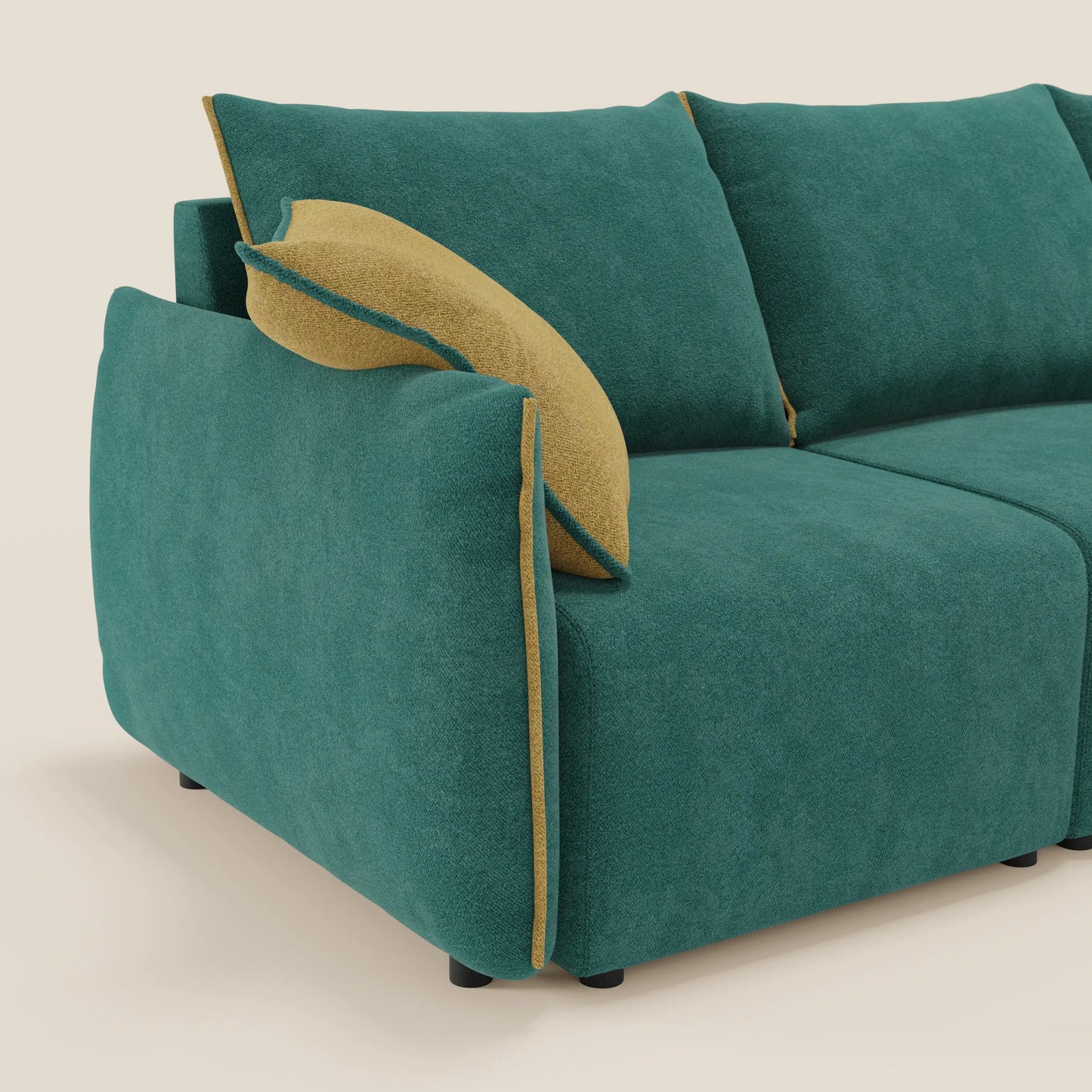 Flexar Divano angolare reversibile con sedute allungabili in bouclé morbido impermeabile T07 verde - giallo