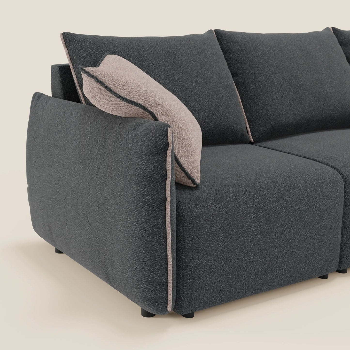 Divano Flexar con 3 sedute allungabili schienale in piuma d'oca in bouclé impermeabile T07 antracite - rosa 