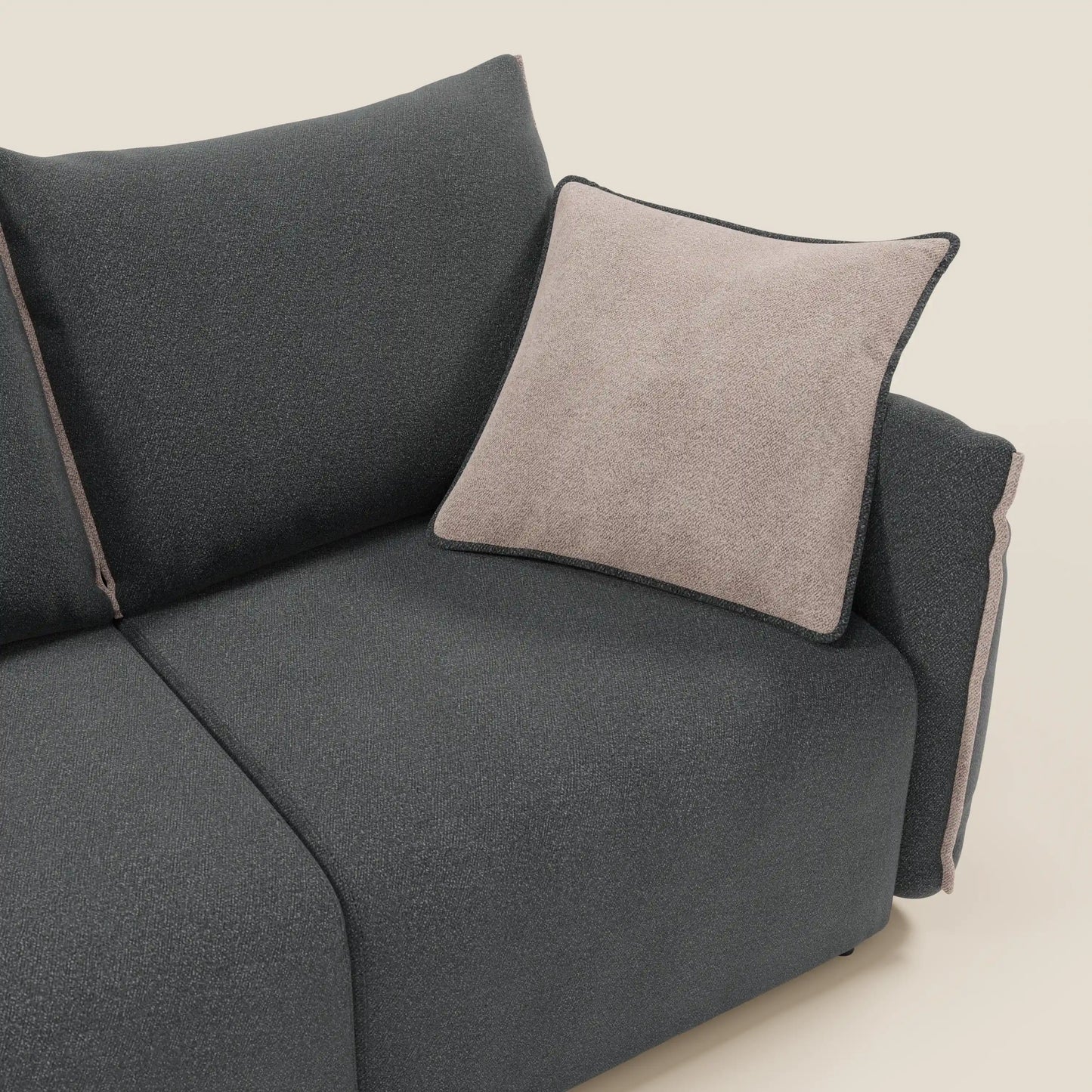 Divano Flexar con 3 sedute allungabili schienale in piuma d'oca in bouclé impermeabile T07 antracite - rosa 