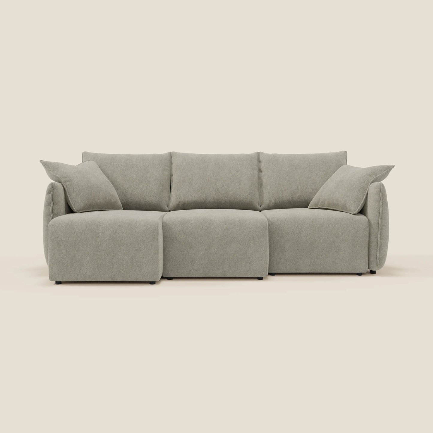 Divano Flexar con 3 sedute allungabili schienale in piuma d'oca in bouclé impermeabile T07 beige 