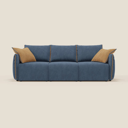 Divano Flexar con 3 sedute allungabili schienale in piuma d'oca in bouclé impermeabile T07 blu - arancio 