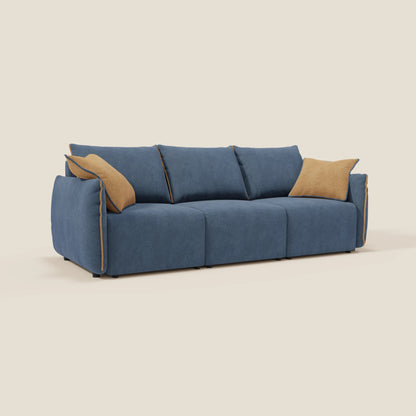 Divano Flexar con 3 sedute allungabili schienale in piuma d'oca in bouclé impermeabile T07 blu - arancio 
