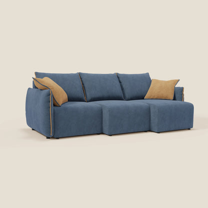 Divano Flexar con 3 sedute allungabili schienale in piuma d'oca in bouclé impermeabile T07 blu - arancio 
