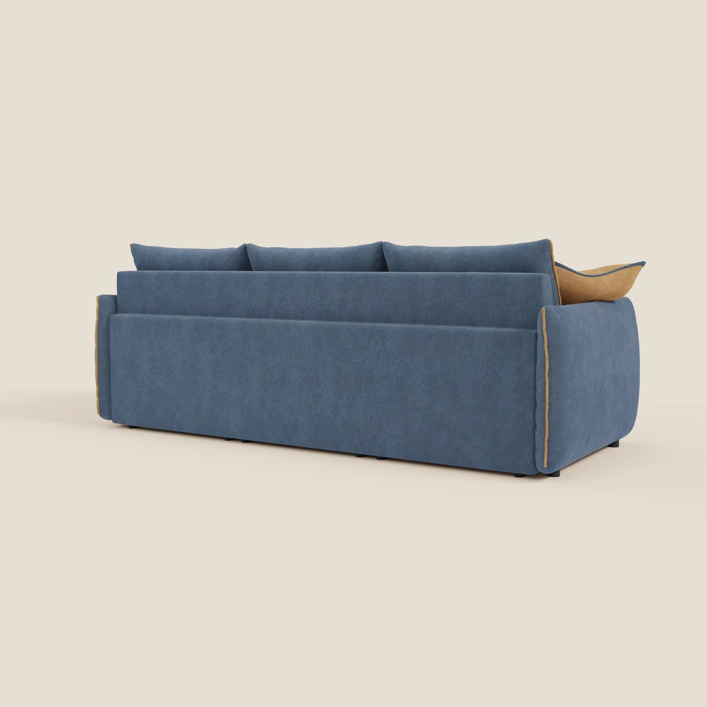 Divano Flexar con 3 sedute allungabili schienale in piuma d'oca in bouclé impermeabile T07 blu - arancio 