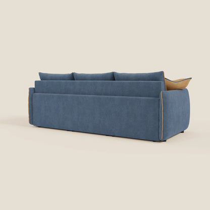 Divano Flexar con 3 sedute allungabili schienale in piuma d'oca in bouclé impermeabile T07 blu - arancio 