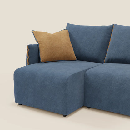 Divano Flexar con 3 sedute allungabili schienale in piuma d'oca in bouclé impermeabile T07 blu - arancio 