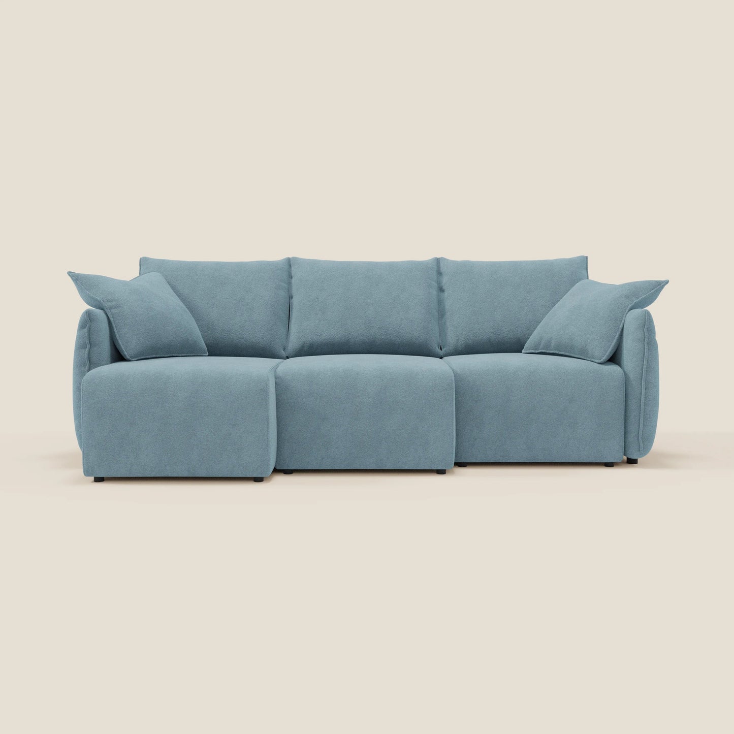 Divano Flexar con 3 sedute allungabili schienale in piuma d'oca in bouclé impermeabile T07 carta da zucchero 