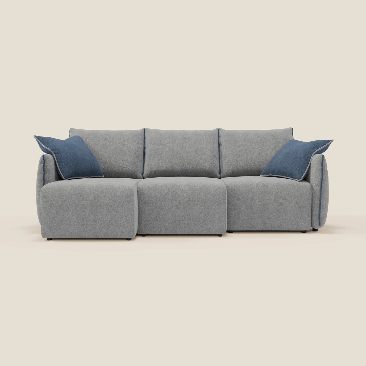 Divano Flexar con 3 sedute allungabili schienale in piuma d'oca in bouclé impermeabile T07 grigio - blu 