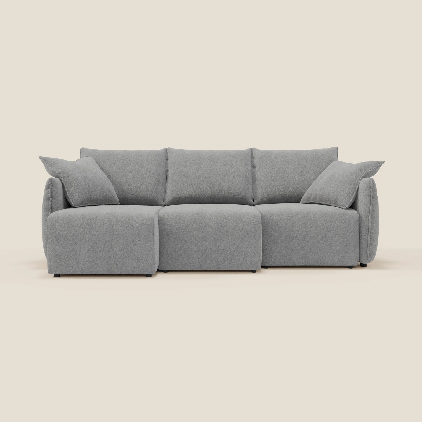 Divano Flexar con 3 sedute allungabili schienale in piuma d'oca in bouclé impermeabile T07 grigio 