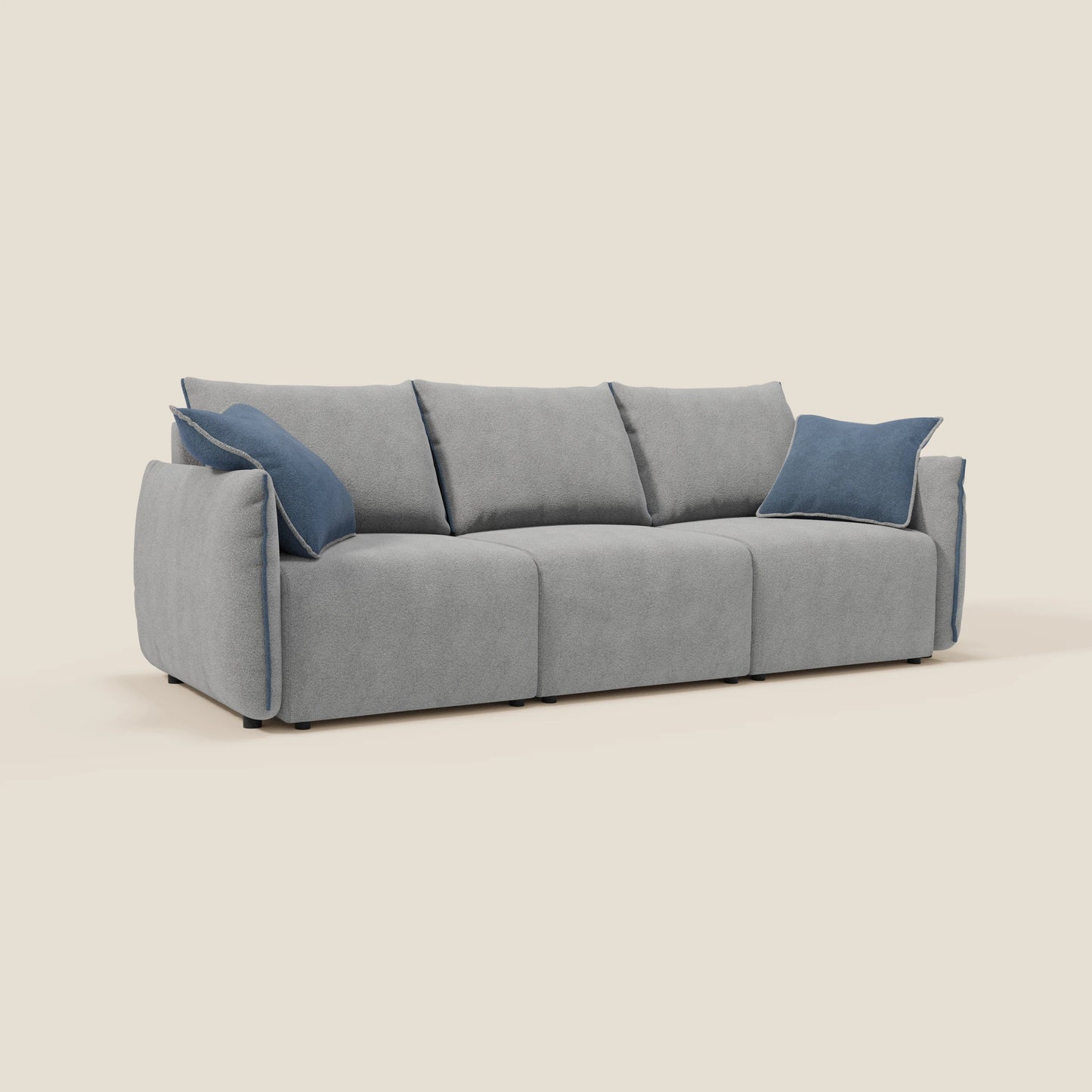 Divano Flexar con 3 sedute allungabili schienale in piuma d'oca in bouclé impermeabile T07 grigio - blu 