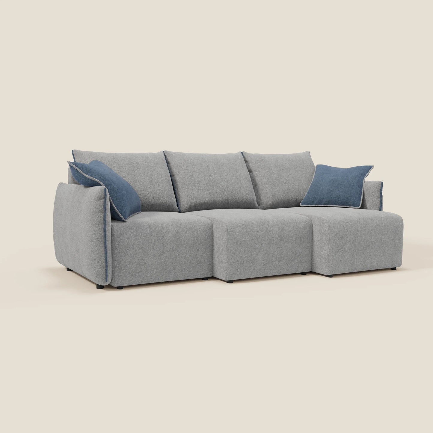 Divano Flexar con 3 sedute allungabili schienale in piuma d'oca in bouclé impermeabile T07 grigio - blu 