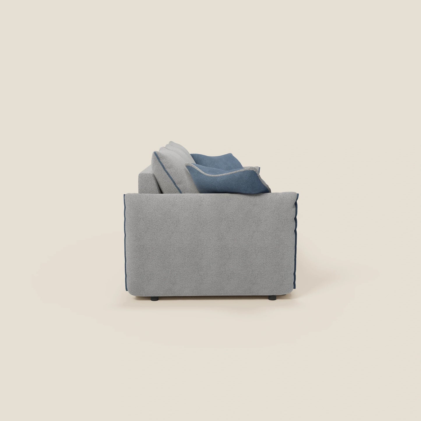 Divano Flexar con 3 sedute allungabili schienale in piuma d'oca in bouclé impermeabile T07 grigio - blu 
