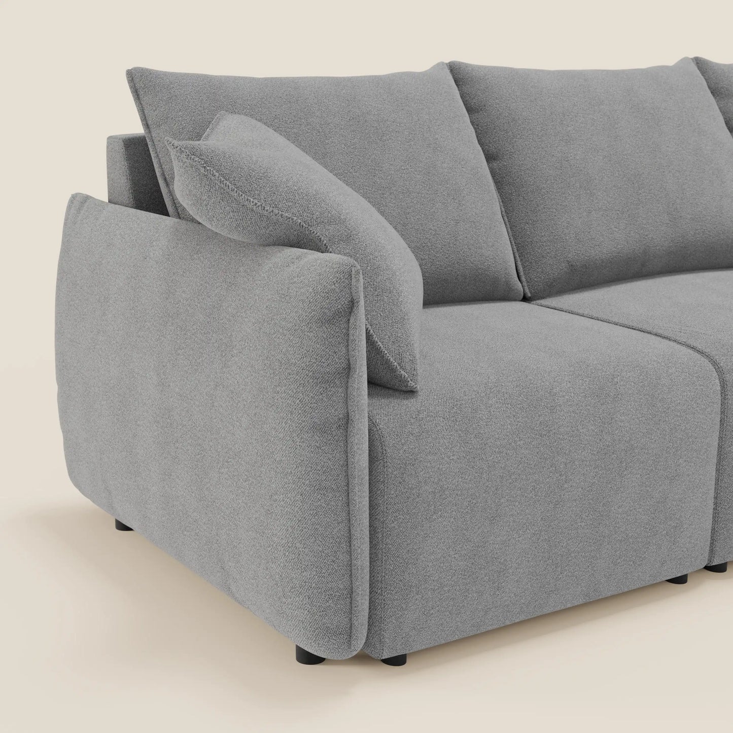 Divano Flexar con 3 sedute allungabili schienale in piuma d'oca in bouclé impermeabile T07 grigio 